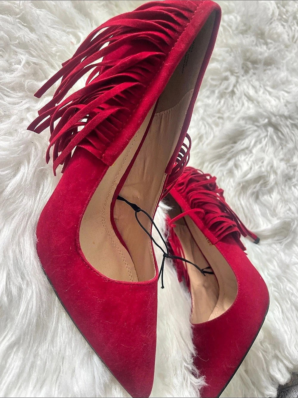 Red Fringe Pointed-Toe Heels - Picture 2 of 2
